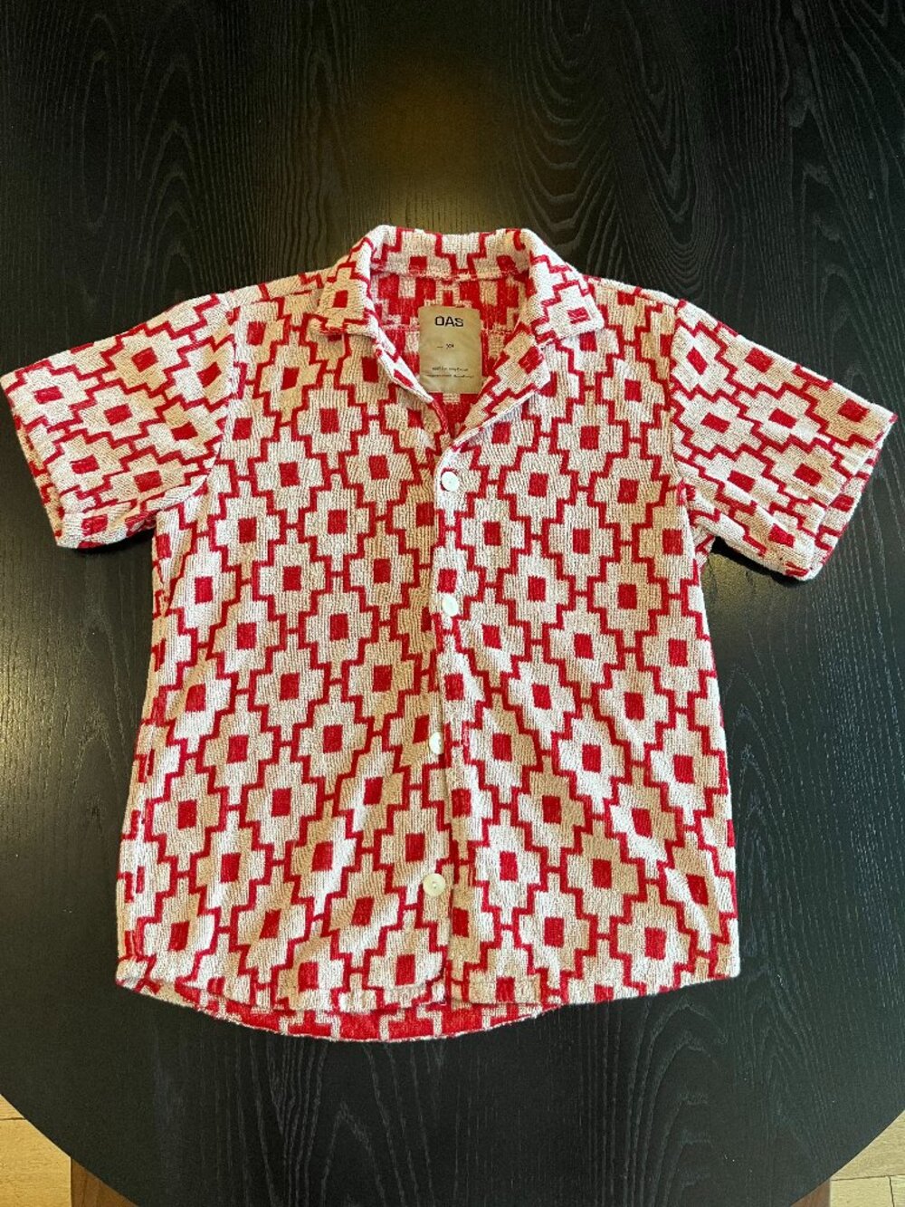 OAS Red & White Geometric Print Short Sleeve Button Down Shirt - Size XS